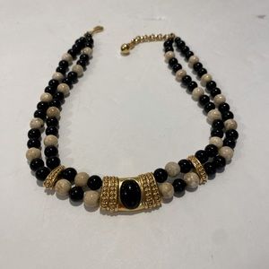 Vintage Napier Art Deco Choker Necklace Gothic Black and Stone